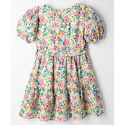 Pine Kids Woven Half Sleeves Floral Printed Frock - White