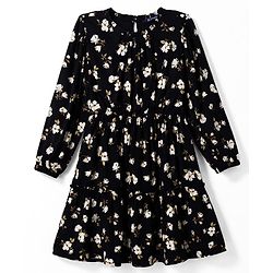 Pine Kids Woven Full Sleeves Floral Printed Tiered Frock - Black