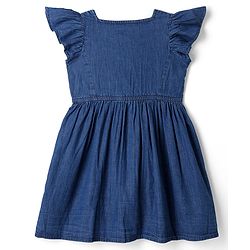 Pine Kids Cotton Woven Half Sleeves Frock With Side Pockets - Navy Blue