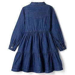 Pine Kids Cotton Woven Dress with Full Sleeves in Navy Blue