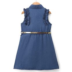 Pine Kids Cotton Woven Sleeveless Shirt Dress & Belt with Hearts Print - Navy Blue