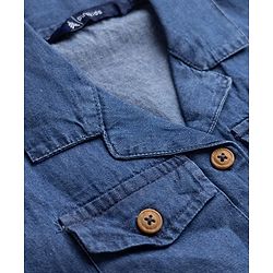 Pine Kids Denim Shirt Style Frock and Belt with Half Sleeves - Navy Blue