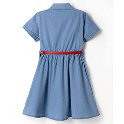 Pine Kids Cotton Woven Half Sleeves Solid Colour Shirt Dress with Belt - Light Blue