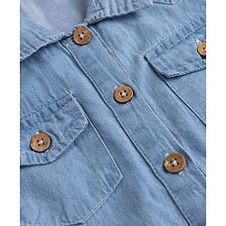 Pine Kids Cotton Woven Half Sleeves Solid Colour Shirt Dress with Belt - Light Blue
