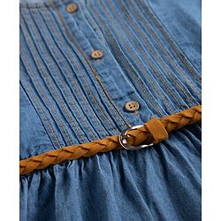 Pine Kids Cotton Woven Half Puffed Sleeves Pin Tucked Tired Dress With Belt - Navy Blue
