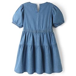 Pine Kids Cotton Woven Dress with Half Sleeves and Bow Detailing - Navy Blue