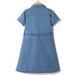 Pine Kids 100% Cotton Woven Denim Shirt Dress with Half Sleeves & Belt - Navy Blue