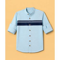 Pine Kids 100% Cotton Woven Full Sleeves Solid Shirt WIth Stripes - Sky Blue