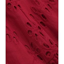 Pine Kids Woven Half Sleeves One Piece Dress with Floral Embroidery - Red