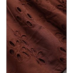 Pine Kids Woven Half Sleeves Dress with Floral Embroidery - Brown