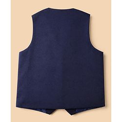Pine Kids Knit 3 Piece Full Sleeves Party Suit With Bow Detailing - Navy Blue