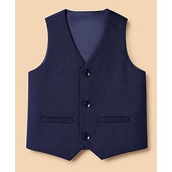 Pine Kids Knit 3 Piece Full Sleeves Party Suit With Bow Detailing - Navy Blue