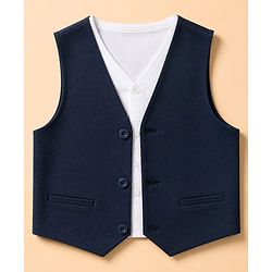 Pine Kids Knit Full Sleeves 3 Piece Party Suit With Bow - Blue
