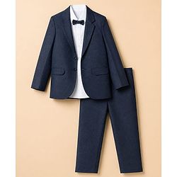 Pine Kids Knit Full Sleeves 3 Piece Party Suit With Bow - Blue