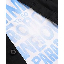 Pine Kids Cotton Woven Short Sleeves Solid Shirt With Text Print on Tee - Neavy Blue