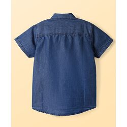 Pine Kids Cotton Woven Short Sleeves Denim Twofer Shirt with Tropical Paradise Print - Blue