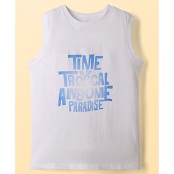 Pine Kids Cotton Woven Short Sleeves Denim Twofer Shirt with Tropical Paradise Print - Blue