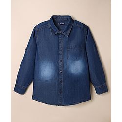 Pine Kids 100% Cotton Denim Shirts and Tank Top with Full Sleeves and Cyclist Print - Royal Blue