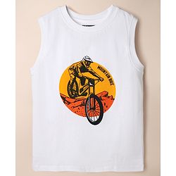 Pine Kids 100% Cotton Denim Shirts and Tank Top with Full Sleeves and Cyclist Print - Royal Blue