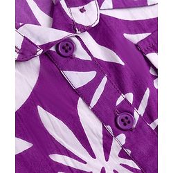 Pine Kids Poplin Woven Shirt Style Top with Short Sleeves and Floral Print - Purple