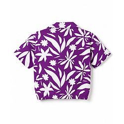 Pine Kids Poplin Woven Shirt Style Top with Short Sleeves and Floral Print - Purple