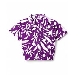Pine Kids Poplin Woven Shirt Style Top with Short Sleeves and Floral Print - Purple