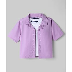 Pine Kids 100% Cotton Knit Half Sleeves Solid Shirt Style Top With Inner Tee - Lavender