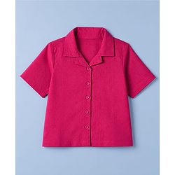 Pine Kids 100% Cotton Woven Shirt and Tank Top Set with Half Sleeves in Pink