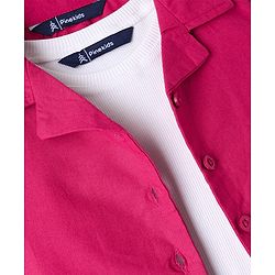 Pine Kids 100% Cotton Woven Shirt and Tank Top Set with Half Sleeves in Pink
