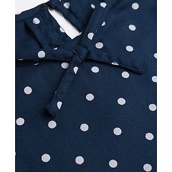 Pine Kids Rayon Woven Half Puffed Sleeves Top with Polka Dot Print & Frill Detailing - Navy