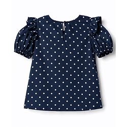 Pine Kids Rayon Woven Half Puffed Sleeves Top with Polka Dot Print & Frill Detailing - Navy