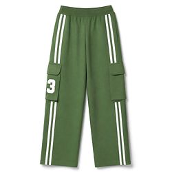 Pine Kids Cotton Knit Full Length Striped Lounge & Track Pant With Side Pockets - Olive Green
