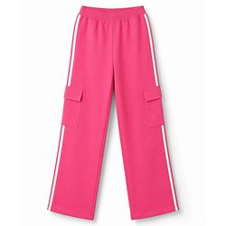 Pine Kids Knit Full Length Solid Lounge Pant With Tape Detailing - Dark Pink