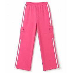 Pine Kids Knit Full Length Solid Lounge Pant With Tape Detailing - Dark Pink