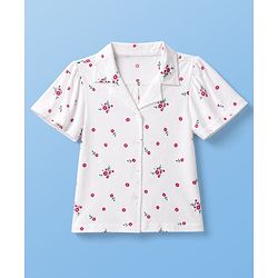 Pine Kids 100% Cotton Knit Top with Half Sleeves and Floral Print in White