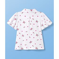 Pine Kids 100% Cotton Knit Top with Half Sleeves and Floral Print in White