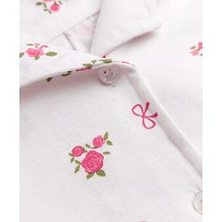 Pine Kids Cotton Knit Half Sleeves Woven Top with Floral & Bow Print - White