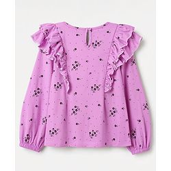 Pine Kids Cotton Knit Full Sleeves Top with Frill Detailing and Floral Print - Fuchsia