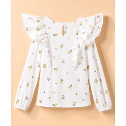 Pine Kids Cotton Knit Tops with Full Sleeves and Floral Print in White