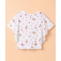 Pine Kids Cotton Knit Top with Flutter Sleeves and Floral Print - White