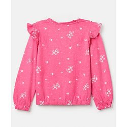 Pine Kids 100% Cotton Knit Top with Full Sleeves and Floral Print - Dark Pink