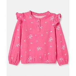 Pine Kids 100% Cotton Knit Top with Full Sleeves and Floral Print - Dark Pink