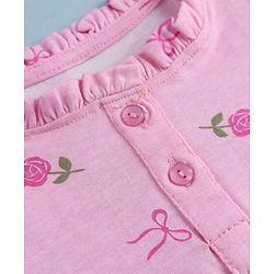 Pine Kids 100% Cotton Knit Full Sleeves Top with Frill Detailing and Rose Print in Pink