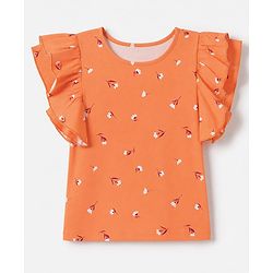 Pine Kids Cotton Knit Half Sleeves Top with Floral Print - Coral