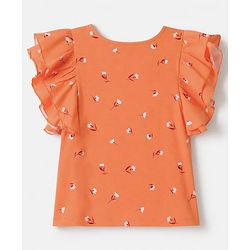 Pine Kids Cotton Knit Half Sleeves Top with Floral Print - Coral