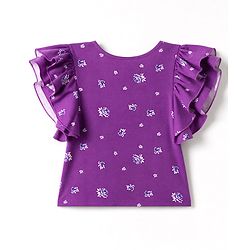 Pine Kids Cotton Knit Half  Sleeves Top with Floral Print - Purple