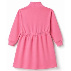 Pine Kids Cotton Knit Winter Dress with Full Sleeves and Love Print - Pink