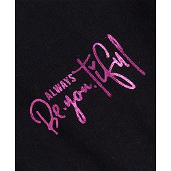 Pine Kids Cotton Knit Full Sleeves  Sweatshirt Winter Frock with Text Glitter Print & Belt - Black