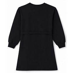 Pine Kids Cotton Knit Full Sleeves  Sweatshirt Winter Frock with Text Glitter Print & Belt - Black