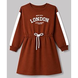 Pine Kids Cotton Knit Full Sleeves Sweatshirt Winter Frock with Text Print -Brown